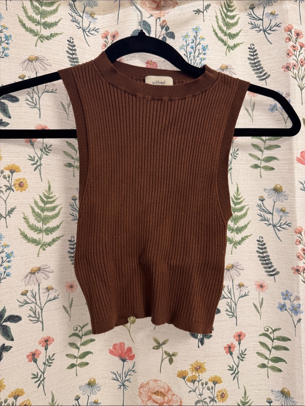 Wilfred Brown Ribbed Sleeveless Knit Crop Top